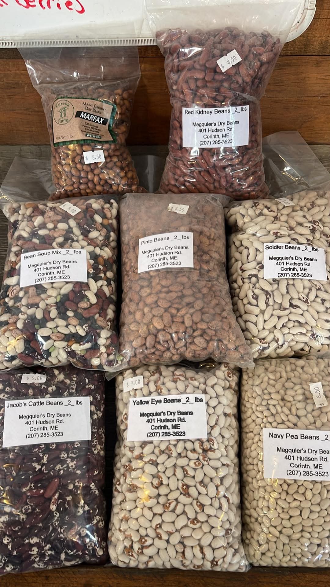 Assorted packaged dried beans from Megquier's Dry Beans